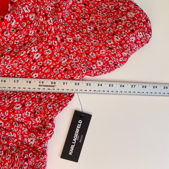 Karl Lagerfeld Womens Floral Pleats Chiffon A-Line Dress Size 16 Flounce Hem Nwt - Picture 5 of 9